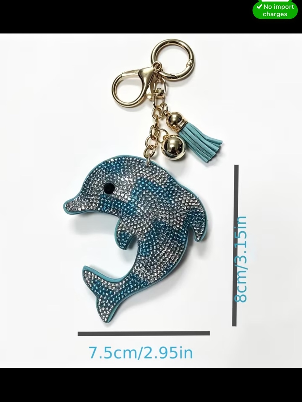 Blue Dolphin Rhinestone Keychain/Purse Charm!! - Picture 5 of 5